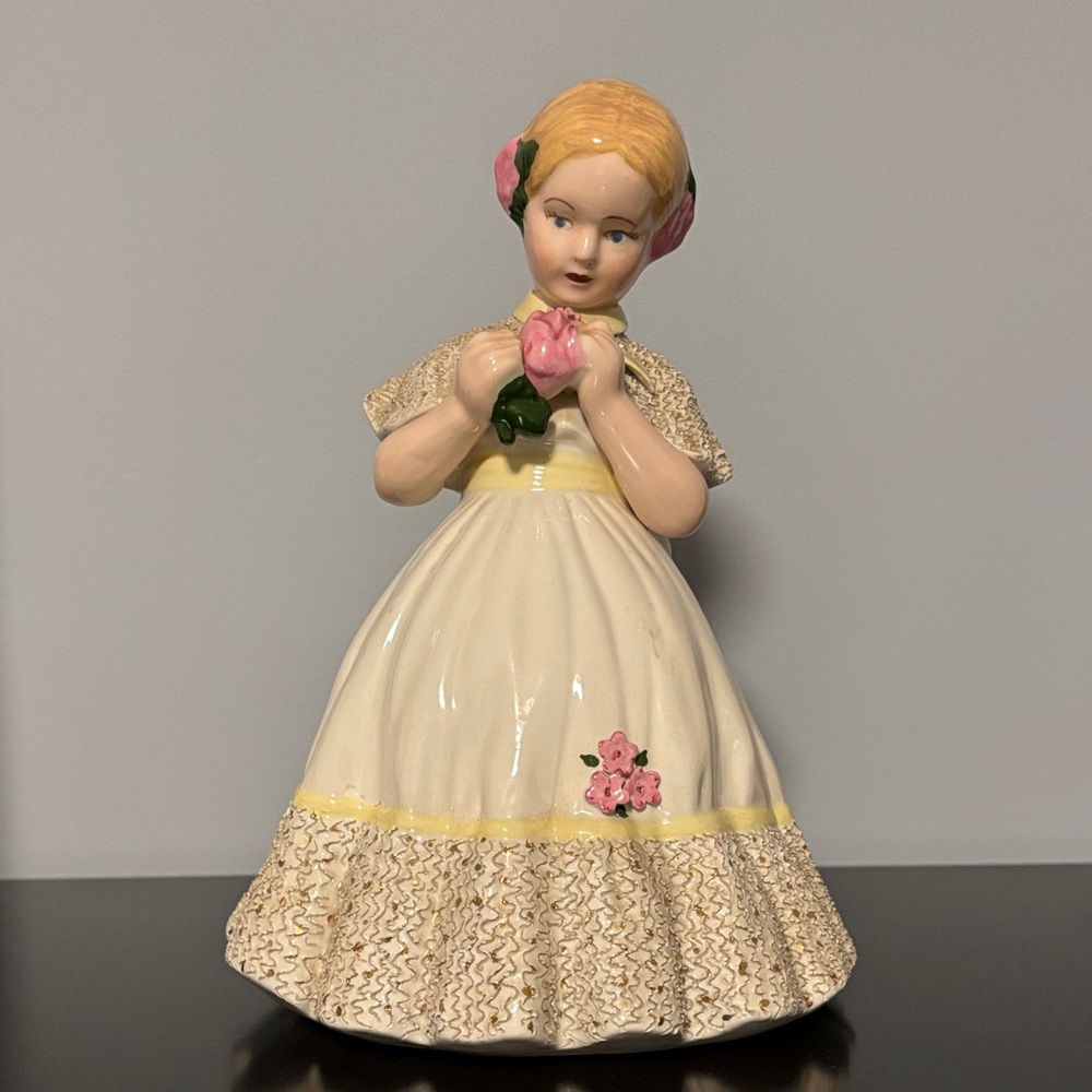 Elegant Cream and Pink Girl's Formal Dress Figurine